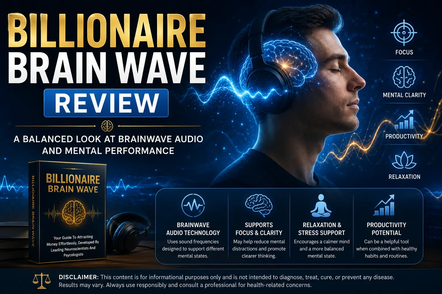 Abstract brainwave audio visualization representing focus, mental performance, and cognitive enhancement concepts