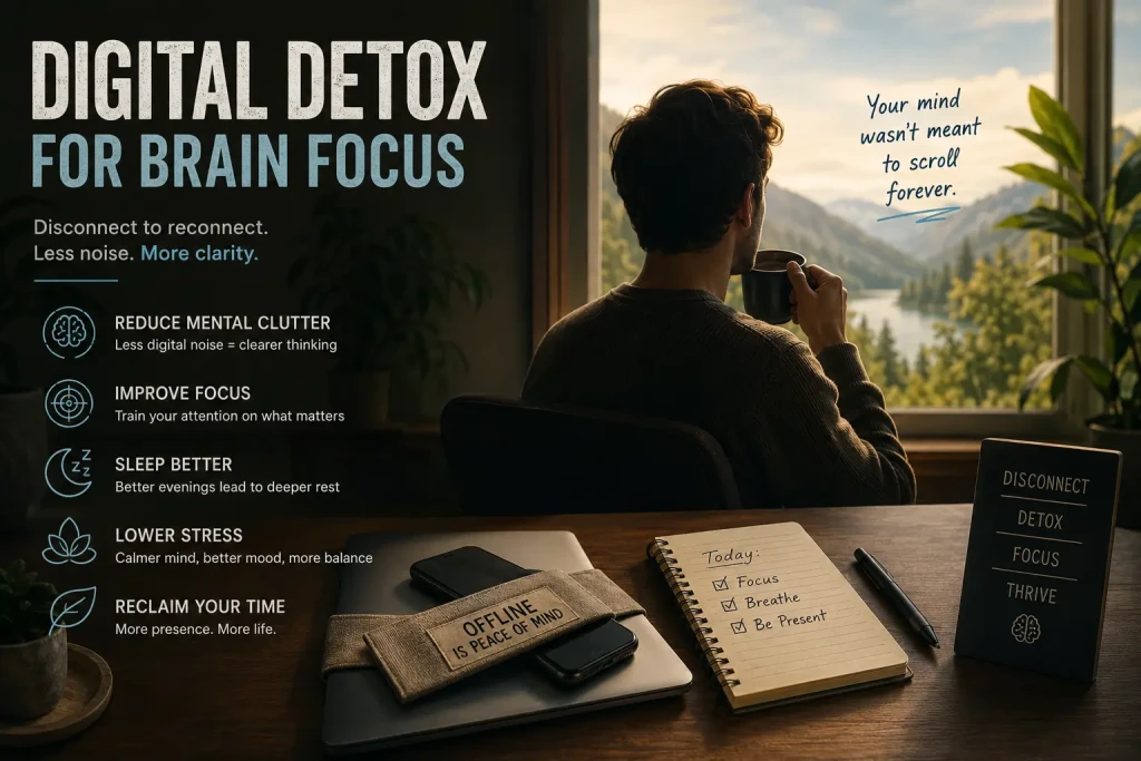 Person disconnecting from digital devices to improve focus and mental clarity