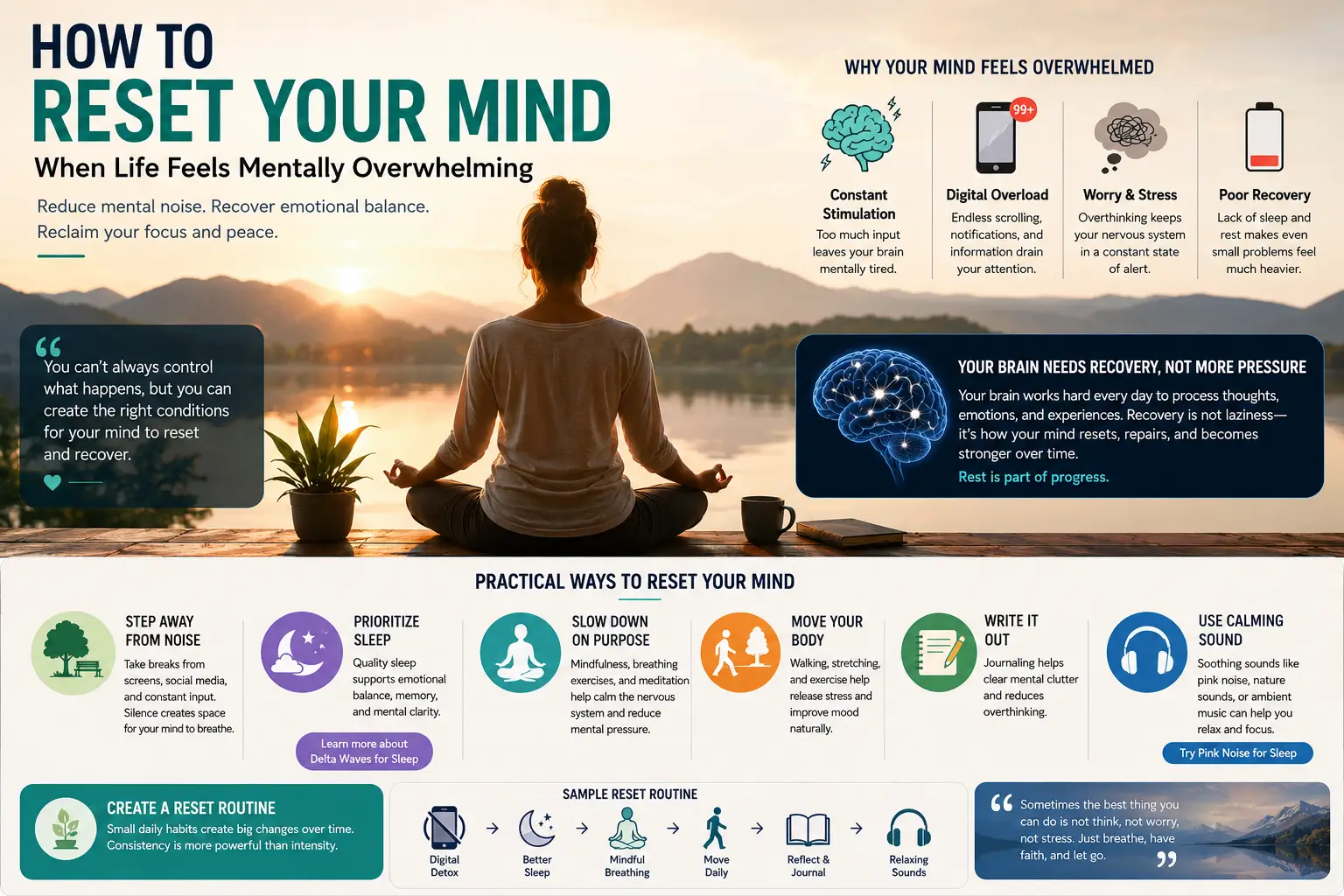 Mental reset concept with calm environment, emotional recovery, and reduced digital overstimulation