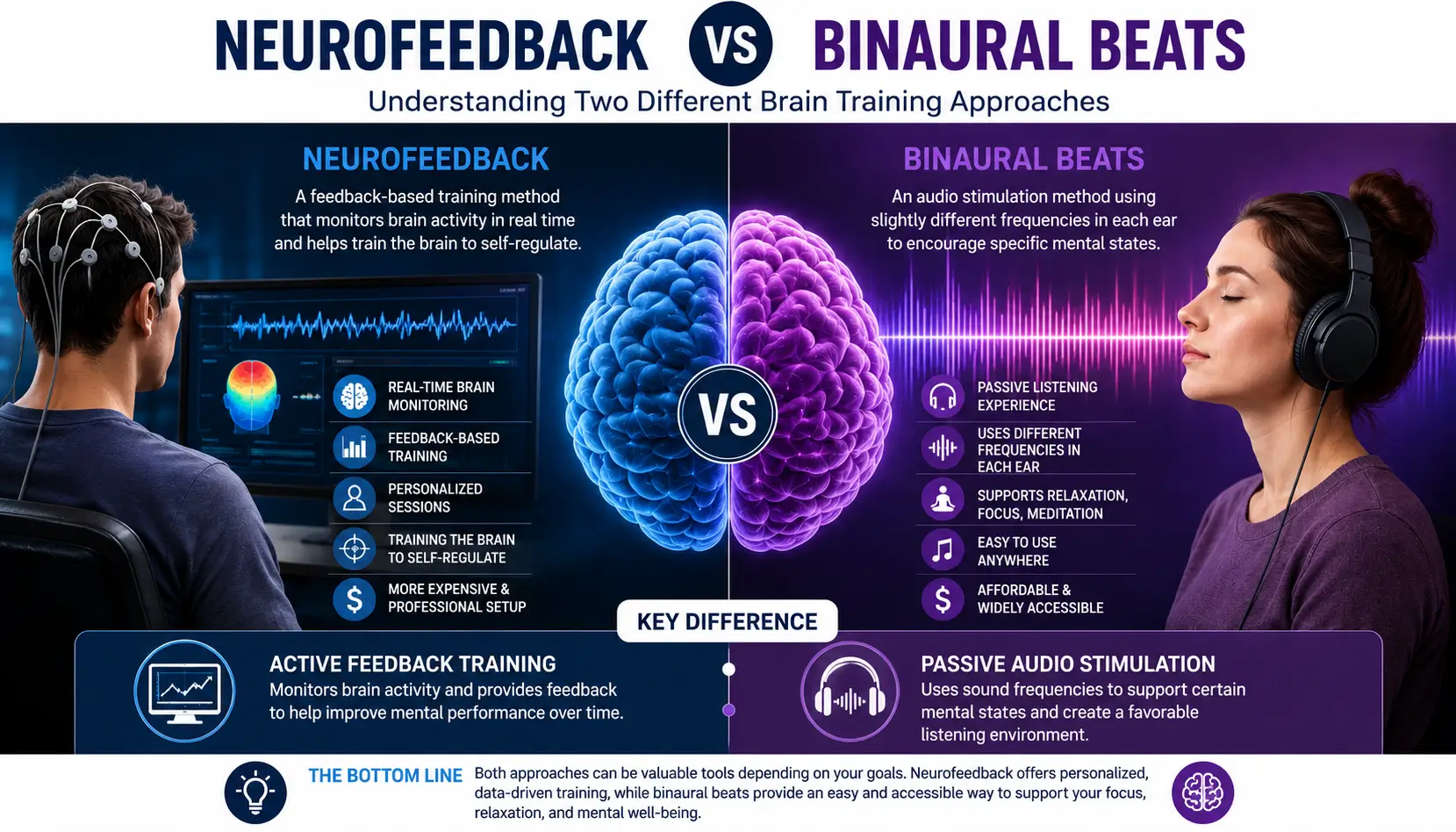 Neurofeedback vs Binaural Beats: Understanding Two Different Brain Training Approaches