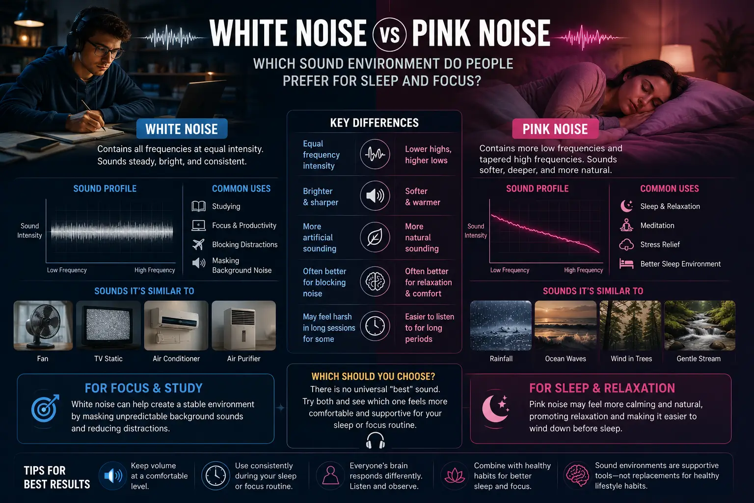 White Noise vs Pink Noise: Which Sound Environment Do People Prefer for Sleep and Focus?