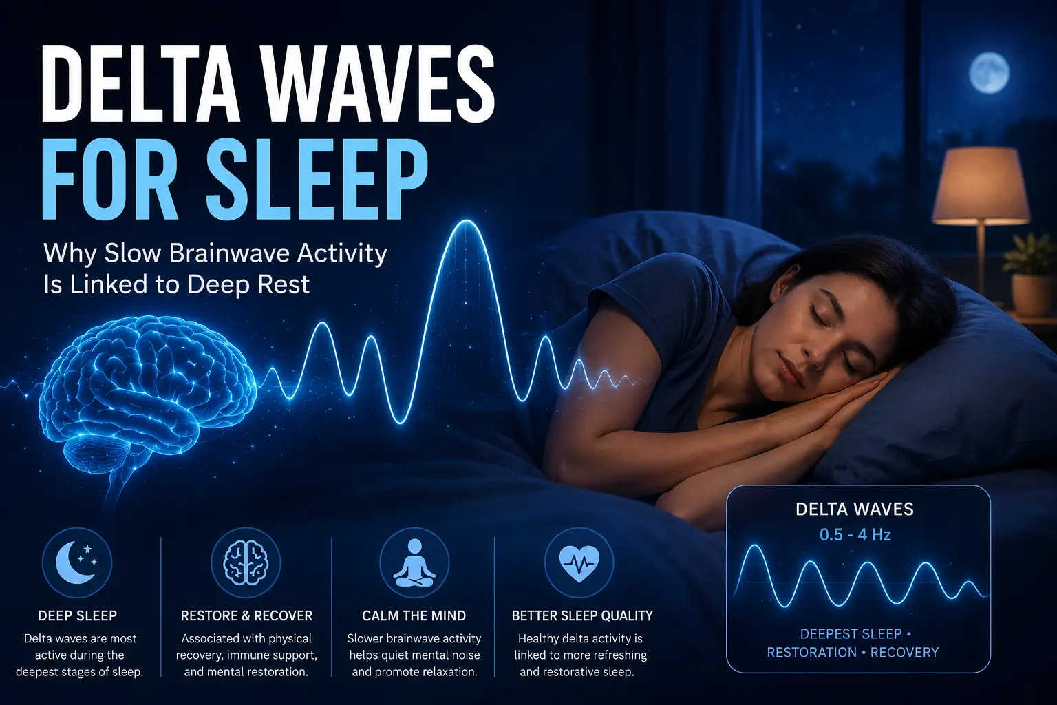 Abstract visualization of delta brainwave activity associated with deep sleep and nighttime relaxation